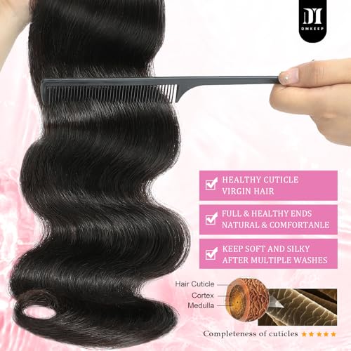 DMKEEP 12A Body Wave Bundles Human Hair 20 22 24 Inch Human Hair Bundles 100% Unprocessed Brazilian Raw Virgin Hair 3 Bundles Body Wave Weave Bundles Human Hair Natural Color