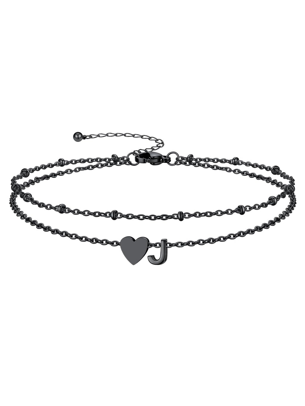 Silvora Ankle Bracelets for Women Black Heart Anklet for Women Dainty Layered Initial Ankle Bracelets Adjustable Foot Chain Stainless Steel Anklet Summer Waterproof Jewelry Letter J