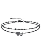 Silvora Ankle Bracelets for Women Black Heart Anklet for Women Dainty Layered Initial Ankle Bracelets Adjustable Foot Chain Stainless Steel Anklet Summer Waterproof Jewelry Letter J
