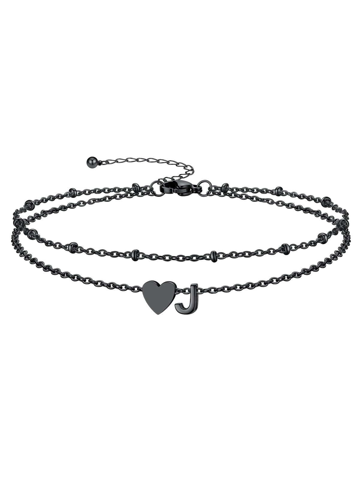 Silvora Ankle Bracelets for Women Black Heart Anklet for Women Dainty Layered Initial Ankle Bracelets Adjustable Foot Chain Stainless Steel Anklet Summer Waterproof Jewelry Letter J