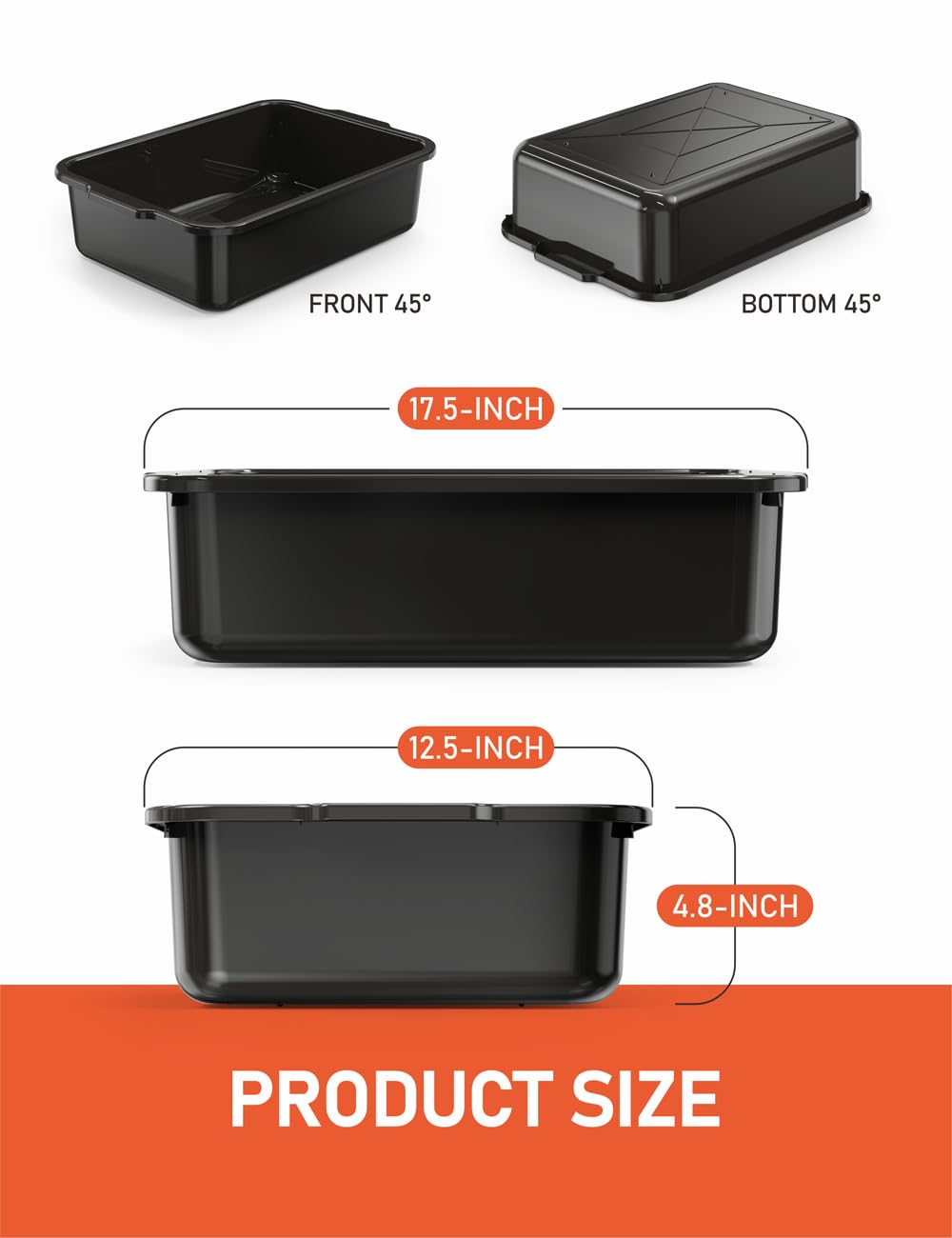 5-Pack 13 L Commercial Bus Tubs/Tote Box, Black Plastic Storage Wash Basin Tub