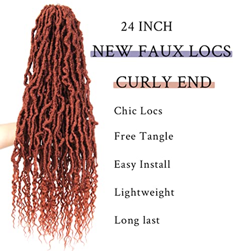 BOHOBABE Ginger Faux Locs Crochet Hair 24 Inch, Boho Soft Crochet Locs with Curly Ends, Long Copper Bohemian Goddess Locs Crochet Braids for Black Women (6 Packs, 350#)