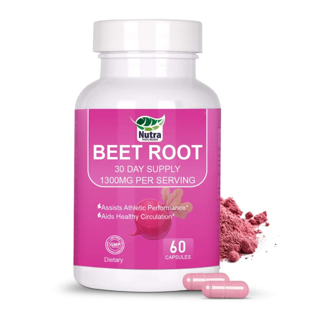Beet Root Capsules - 1300mg Beetroot Powder Capsules for Daily Wellness Natural Energy - 120Count Pack of 2 Vegan Beetroot Supplement, Athletic Performance, Digestive (2 Pack)