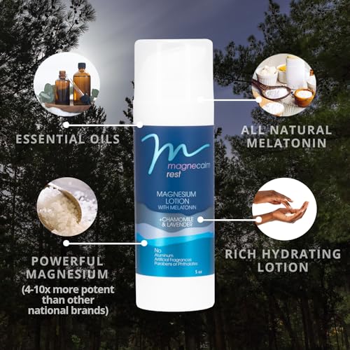 MagneCalm Rest Lotion with Melatonin, Lavender & Chamomile - Mangesium Lotion for Peaceful Rest, 5 Ounce