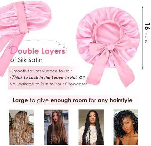 YANIBEST Silk Bonnet for Sleeping Women Satin Bonnet Double Layer Satin Lined Hair Bonnet with Tie Band Curly Hair
