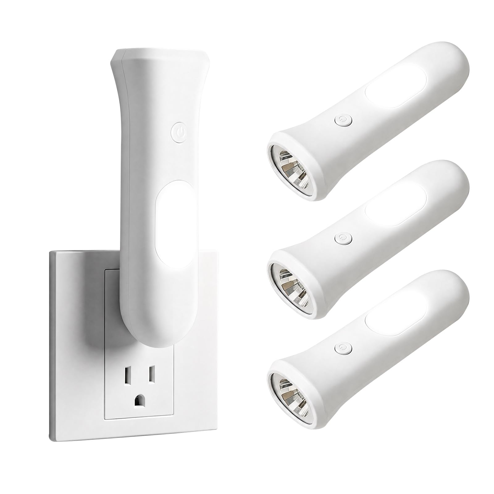 ROSSEX 4 in 1 Emergency Lights for Home Power Failure, 3 Pcs Rechargeable LED Flashlight Plug in Wall, Automatic Turn-On Power Outage Night Light Flashlight for Hurricane Preparedness Items