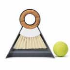 Full Circle Tiny Team Mini Compact Brush & Dustpan Set, Portable Handheld Broom for Quick Cleanups, Ideal for Home, Bathroom, Kitchen Countertops. Bamboo Hand Broom & Small Crumb Sweeper, White
