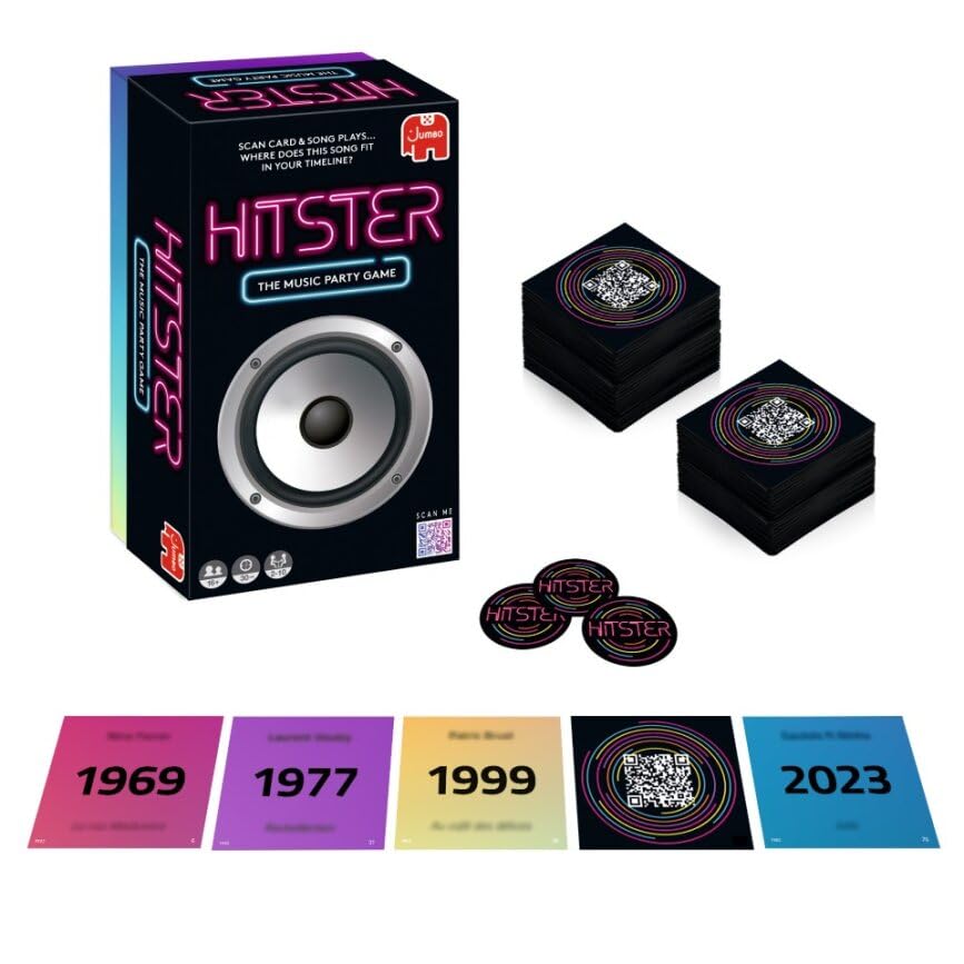 Jumbo Hitster - The Music Party Board Game, Card Game, Funny Music Quiz Game, 2-10 Players - 300 Plus Iconic Hits - Ideal for Game Nights for Adults and Families (US Edition)