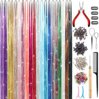Hair Tinsel Kit (20 Colors, 4400 Strands, 48 Inches) Sparking Tinsel Hair Extensions Kit with Tools, Fairy Hair Tinsel Kit Heat Resistant Highlights Glitter Hair Extensions Hair Tensile Kit
