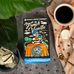 Bones Coffee Company French Vanilla Flavored Coffee Beans, Medium Roast Ground Coffee Low Acid, Creamy Vanilla Flavor (12 oz)