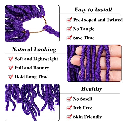 Leeven Purple Soft Locs 24 Inch 6 Packs Distressed Faux Locs Crochet Hair Pre Looped Natural Butterfly Locs Long Boho Goddess Locs Synthetic Braiding Hair for Women