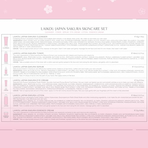 Skin Care Set JAPAN SAKURA Women Beauty Gift Sets Skin Care Kit with Cleanser, Toner, Lotion, Serum, Eye Cream, Face Cream Travel Kit for Women Teen Girls Mom Daughter TSA-friendly Sizes 6pcs