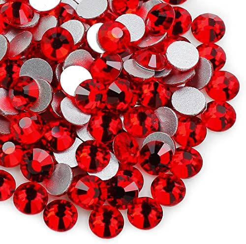 Genie Crystal ss30 Red Glass Rhinestones 576 Pcs, 6.4mm Light Siam Flatback Rhinestone, Diamond Cut Gems for Crafts, Face Mask, Makeup, Tumbler, Shoes, Clothing