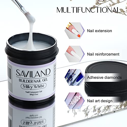SAVILAND LED & U V Builder Nail Gel - 3.53 oz White Nail Extension for Professional Salon Gel Builder for Nails Hard Gel for DIY Nail Art Supplies Manicure Set, Gift for Women Ladies Girls