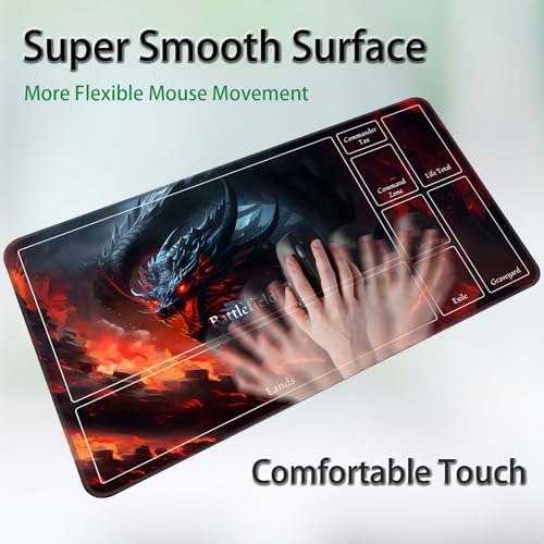 for MTG Game Playmat, for Magic TCG Rubber Play mat,Tabletop Card Playmats with Smooth Surface,Trading Card Inked Game Mat with New Zones,Battle Game,Fire Dragon