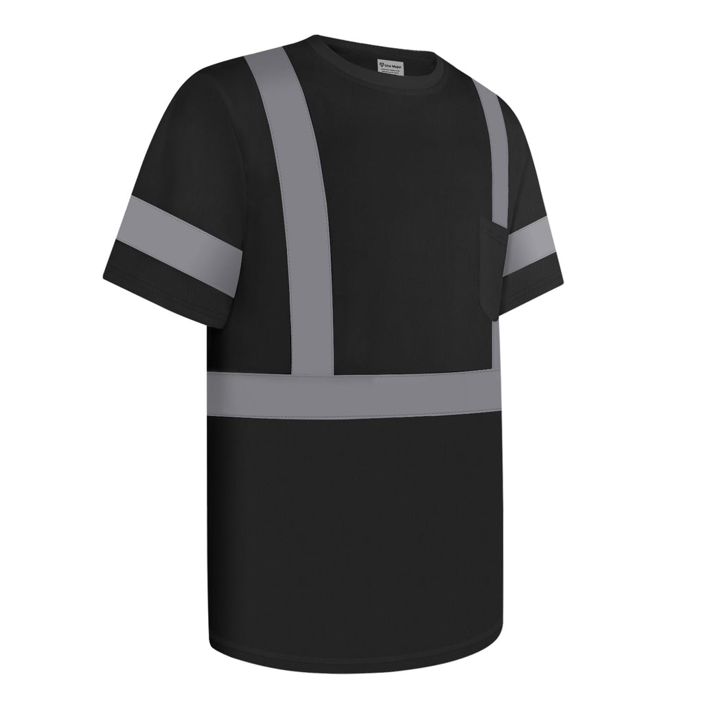 Uno Mejor Work Shirts for Men ConstrUCRtion Class 3 High Visibility Shirts, Hi Vis Reflective Safety T-Shirts for Men Women, Short Sleeve Work Shirts, Durable to Use, UCR-Black XL