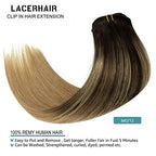 Lacer Balayage Clip in Hair Extensions B#2/12 Darkest Brown to Light Golden Brown Color Remy Human Hair Extensions Clip in Real Natural Hair Extensions Straight Thick 120g 16 Inch