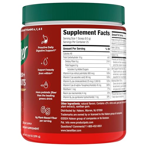 Benefiber Prebiotic Fiber + Superfruits Dietary Supplement, Strawberry Dragon Fruit Flavor, 8.8 oz (250g)