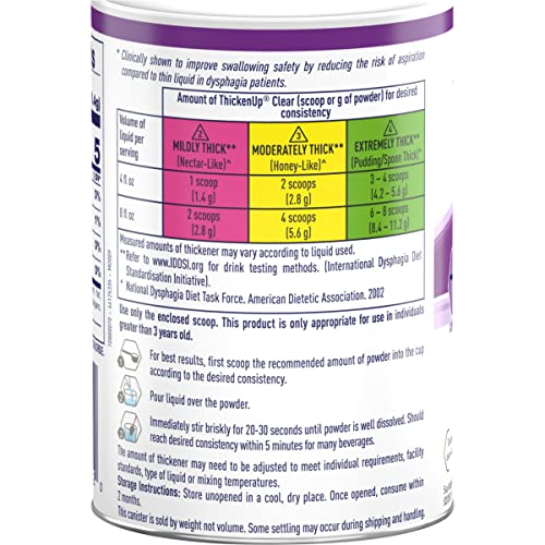 Thicken Up Clear Instant Food & Drink Thickener, Tasteless & Odorless Thickener for Liquids, For Dysphagia Patients, Unflavored, 4.4 Ounce, Pack of 1