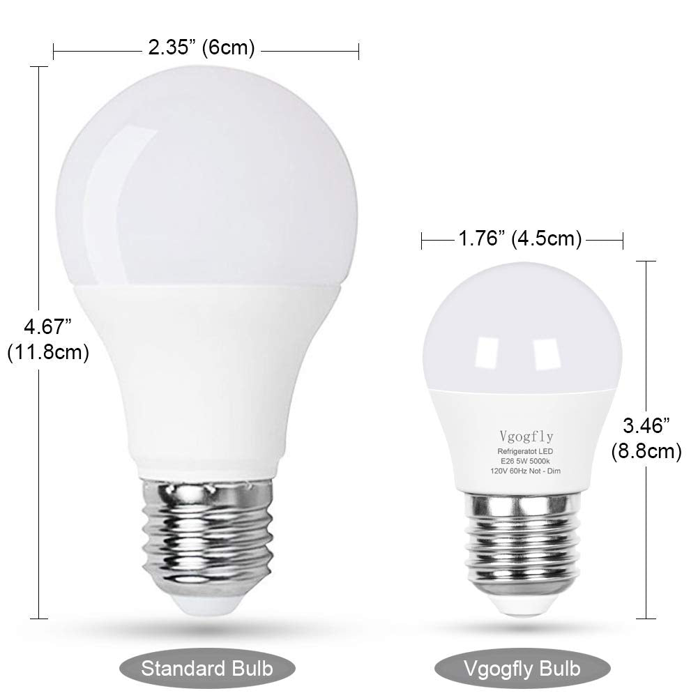 Vgogfly Refrigerator Light Bulb, A15, 40W Equivalent, 5W, 5000K, 120V