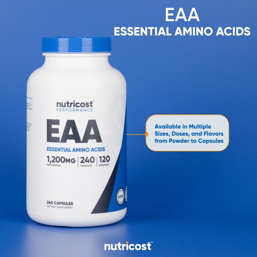 Nutricost EAA Capsules 1200mg, 240 Capsules - Essential Amino Acids, 120 Servings - Non-GMO, Gluten Free & Vegan