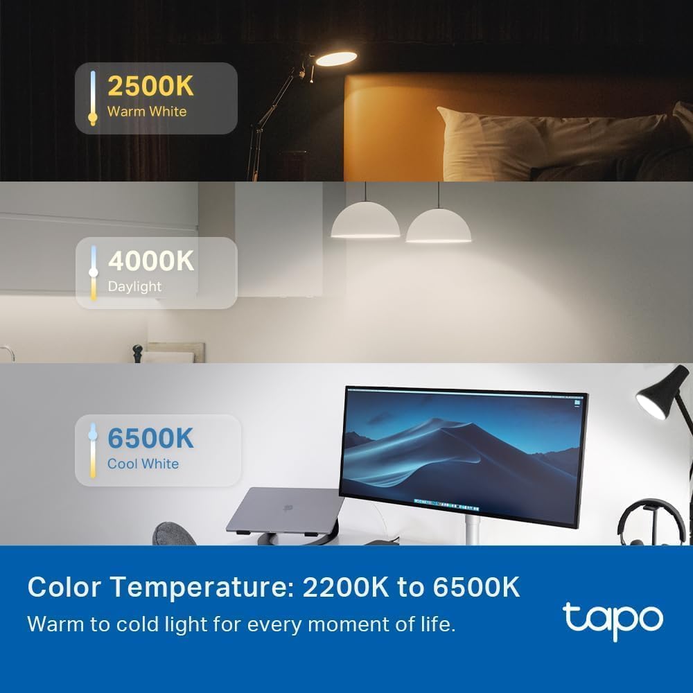 Tapo Multicolor Dimmable Smart Light Bulbs, L535E(4-Pack), A19 E26, 1100LM