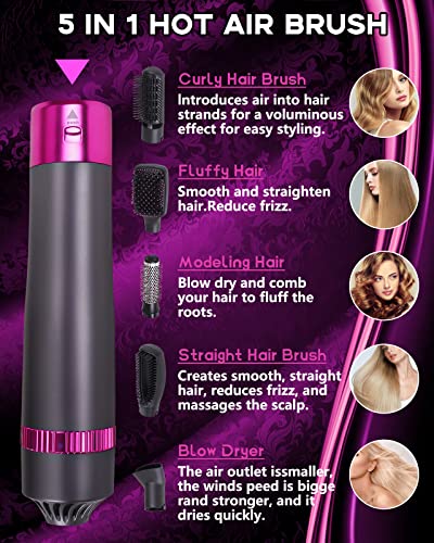 5 in 1 Hair Dryer Brush, Negative Ion Electric Hot Air Blow Dryer Brush Comb (black-red)