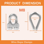 Lyrlidr 8 Pcs M8 Cable Clamps,Wire Rope Clamp,4 Pcs 5/16" Thimble