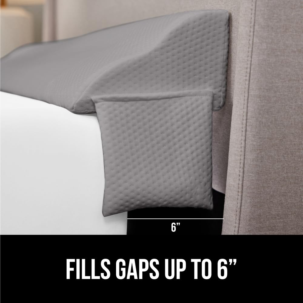 GORILLA GRIP Queen Bed Wedge Pillow for Headboard Gap, Filler Between Mattress Gaps, US Designed, Comfortable Supportive High Density Cushion Foam Pillows, Stay in Place Gripping Dots, Soft Gray