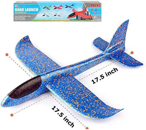 BooTaa 2 Pack Airplane Toys, 17.5" Large Throwing Foam Plane, 2 Flight Mode Glider, Flying Toy for Kids, Birthday Gifts for 3 4 5 6 7 8 9 10 11 12 Year Old Boys Girls, Outdoor Sport Toys Party Favors