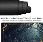 for MTG Playmat with Zones 24 x 14 inches for TCG Playmats Non-Slip Rubber Base Commander Play Mat for Magic The Gathering Playmat Iorcana Trading Card Game, Strange Mysterious Dark Forest