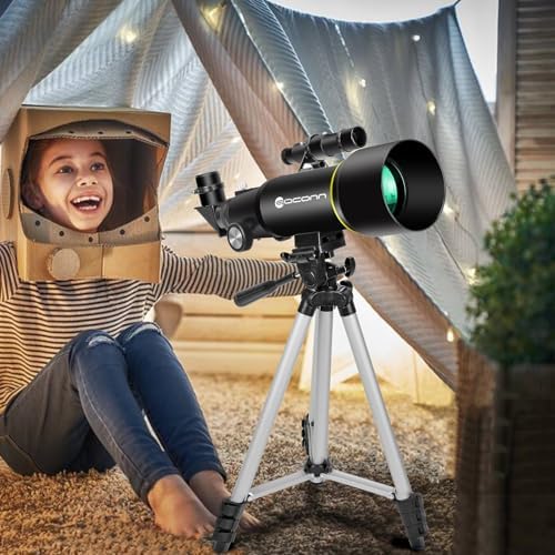 Telescopes, Telescope for Kids and Adults Beginners, 70mm Aperture 400mm Focus Length Refractor Travel Telescope with AZ Mount for Observe The Moon and Landscape-Black