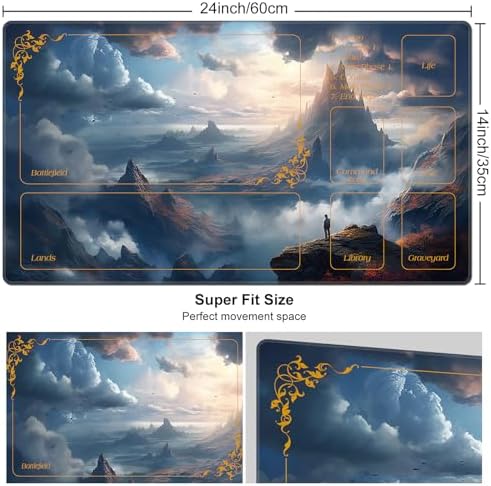 DEGDFSGR for MTG Playmat with Zones 24 x 14 inches for TCG Playmats Non-Slip Rubber Base Commander Play Mat for Magic The Gathering Playmat Iorcana Trading Card Game, High Mountains & Sea of Clouds
