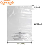 Belinlen 200 Count 12x15 Inch Self Seal Clear Poly Bags with Suffocation Warning for Packaging Clothing, T Shirts, Decorative Wrappers and More with Permanent Adhesive (1.5mil)