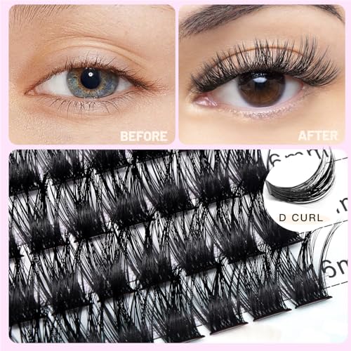 Large Tray- 10-20MM Available 120 Pcs D Curl Segmented Cluster Eyelashes Makeup DTY Volume Eye Lashes Extensions Natural Long Wide Stem Individual False Eyelashes (Lashes Kit-12-14-16mm)
