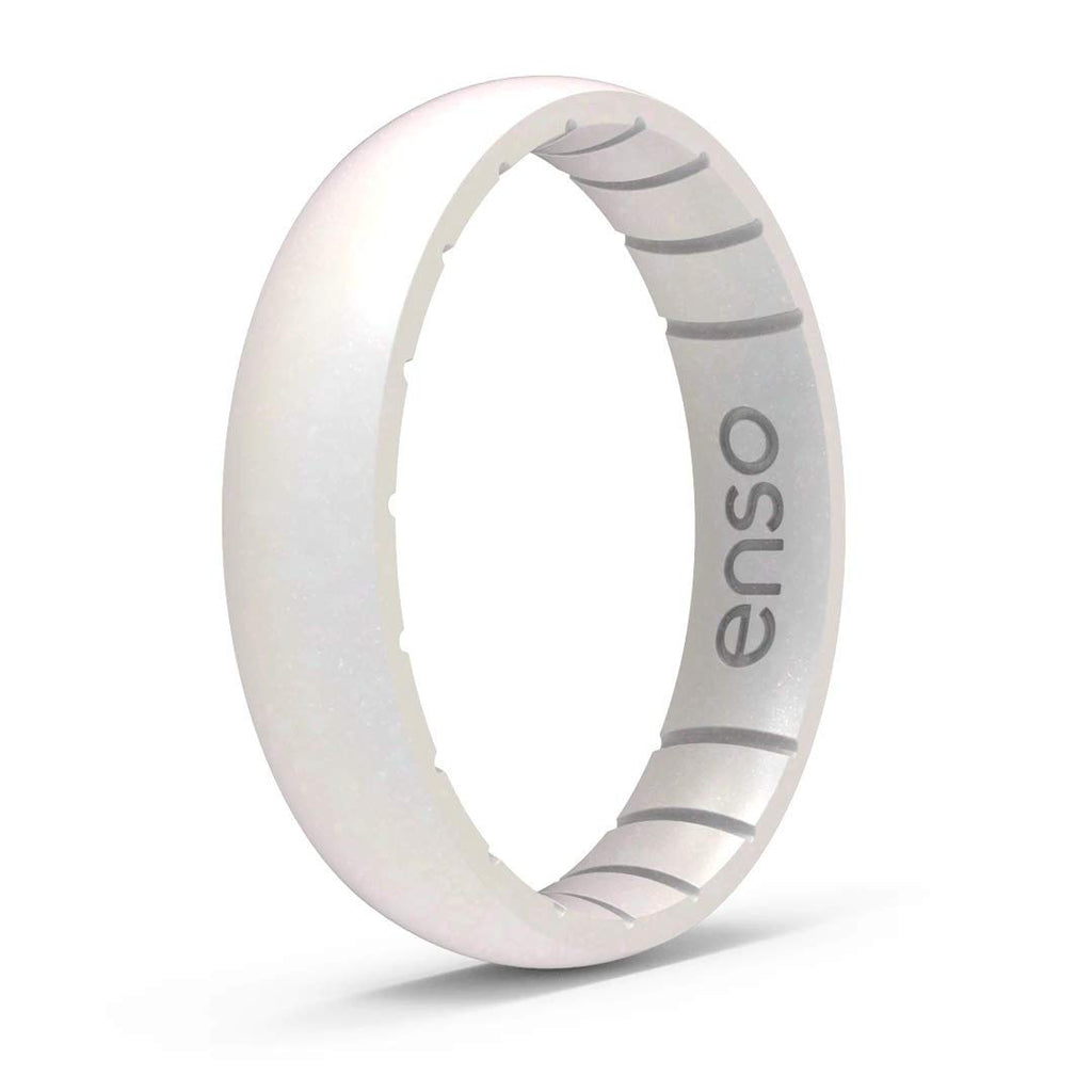 Enso Rings Thin Birthstone Silicone Ring – Unisex Wedding Engagement Band – Comfortable Breathable Design - 4.3mm Wide, 1.75mm Thick (Opal, 7)