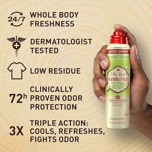 Old Spice Whole Body Deodorant for Men, Total Body Deodorant, Cucumber + Avocado, Aluminum Free Deodorant Spray for 24/7 Freshness // Dermatologist Tested Whole Body Deodorant, 3.5 oz