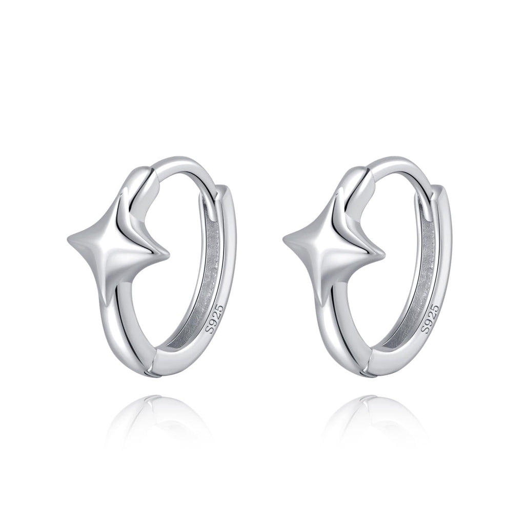 Reffeer 925 Sterling Silver Star Huggie Earrings for Women Teen Girls Star Hoop Earrings Hypoallergenic (A-Silver)