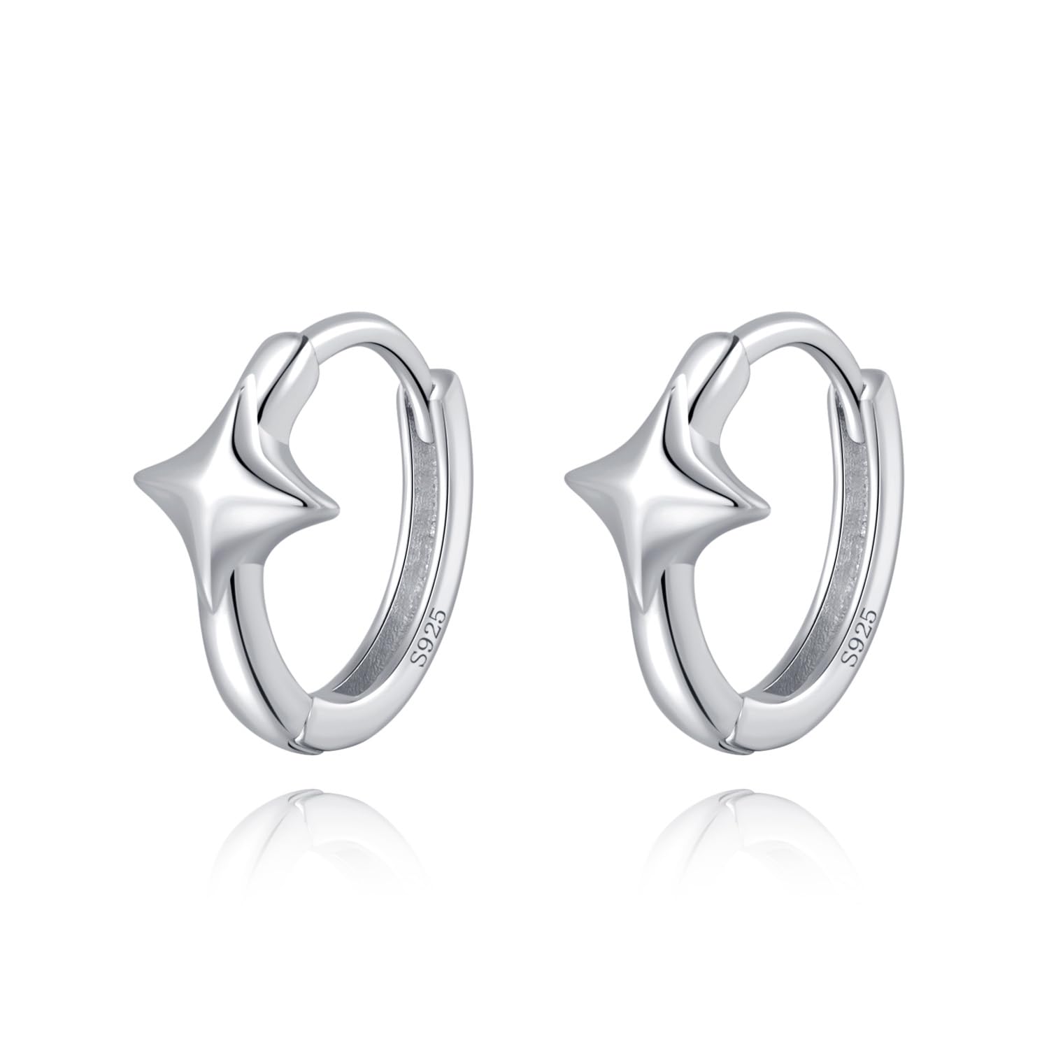 Reffeer 925 Sterling Silver Star Huggie Earrings for Women Teen Girls Star Hoop Earrings Hypoallergenic (A-Silver)