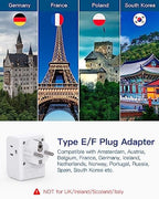 2 Pack Germany France Travel Plug Adapter with 3 Outlets 3 USB Charging Ports(1 USB C), Type E/F International Power Adapter, Travel Essentials US to Europe France Germany South Korea Netherlands