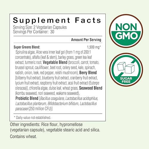 COUNTRY FARMS Super Greens Vegicaps, 32 Super Foods, Whole Food Supplement, Greens, Fruit, Vegetables, Mushrooms & Probiotics, Rich in Antioxidants & Phytonutrients, 120 Count, 60 Servings