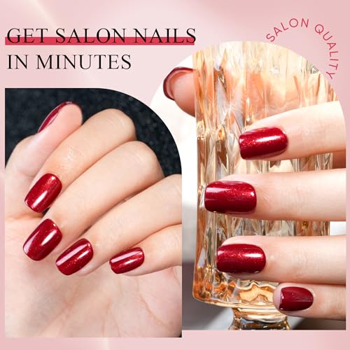 Press on Nails Short, Jofay Fashion 160Pcs Red Glitter Press On Nails Round, Bright Red Acrylic Fake Nails, Reusable Glue on Nails Stick on Nails for Women, Salon Quality, Valentines Nails, Ruby Red