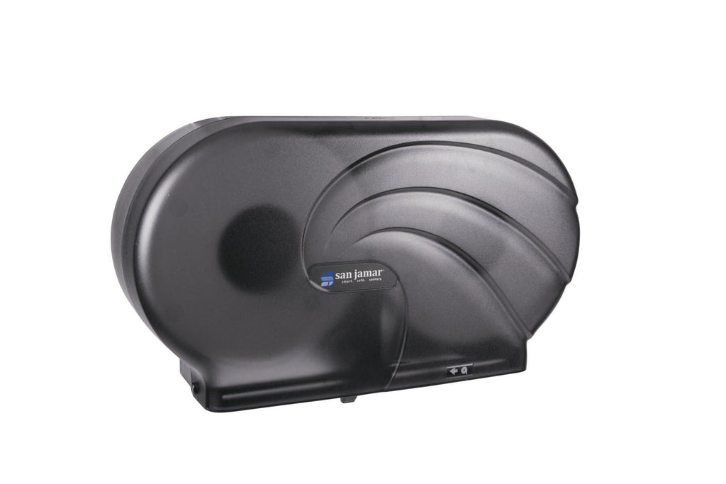 San Jamar Twin 9" Bath Tissue Dispenser – Jumbo Bath Tissue Holder for Bathroom, Infinity System, Black Pearl, 12" × 19" × 5.25"
