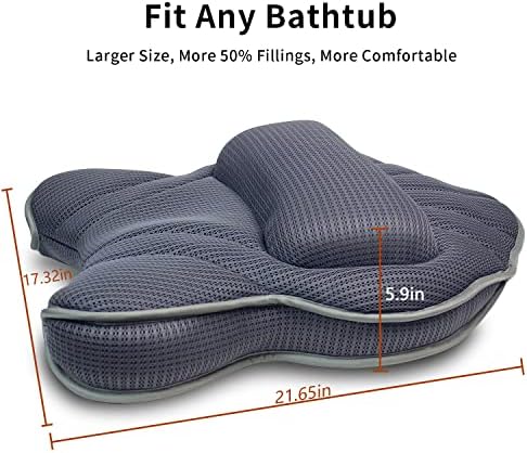 Extra Thick Large Bath Pillow with Neck,Back,Head Support for Bathtub, Spa, Soaking Gray(21''x17'')