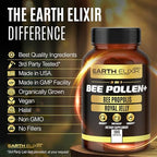 3-in-1 Bee Pollen Organic 840mg (180 Caps) W/ 840mg Bee Propolis Capsule & 840mg Royal Jelly Capsule - 3rd Party Tested - Bee Pollen Supplement - Organic Bee Pollen Capsule -No Fillers