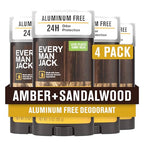 Every Man Jack Amber + Sandalwood Men’s Deodorant - Stay Fresh with Aluminum Free Deodorant For all Skin Types - Odor Crushing, Long Lasting, with Naturally Derived Ingredients - 3oz (4 Pack)
