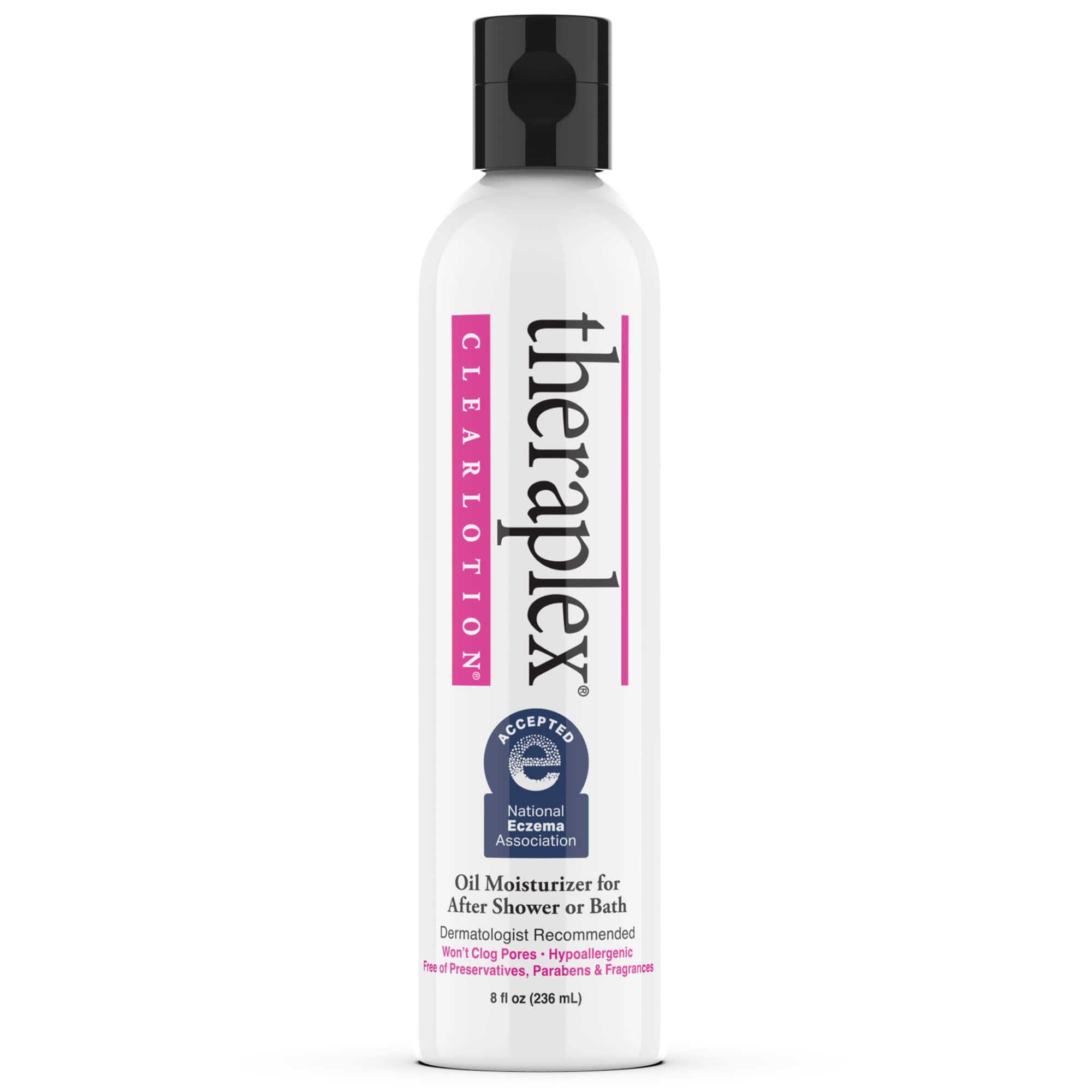 Theraplex Clear Emollient Lotion (8 oz) - No Parabens or Preservatives, Noncomedogenic and Hypoallergenic, Fragrance Free, Dermatologist recommended - National Eczema Association Seal of Acceptance