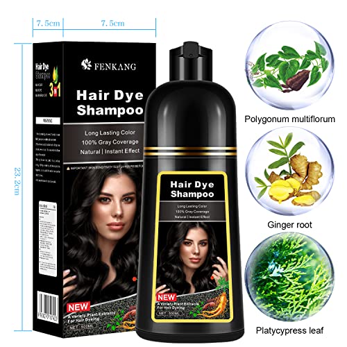 Instant Wine Red Hair Dye Shampoo for Gray Hair 3 in 1, Natural Wine Red Hair Shampoo for Women Men Black Colors, 100% Coverage Herbal Ingredients Long Lasting Effect Black Hair Dye 16.9 Fl Oz