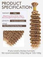 Blonde Human Braiding Hair - 1 Bundle 50g 22 Inch Deep Water Wave Bulk for Brazilian Virgin Curly Boho Braids Wet and Wavy Color 27 Honey Blonde