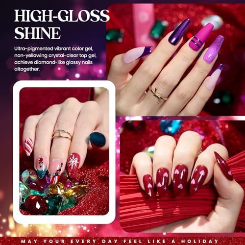 beetles Gel Polish Set Glitter Red Burgundy Blue Green Nude White Pink Purple Fall Gel Nail Polish 39Pcs Valentine's Day Gift for Girls with Base Matte Glossy Top Coat Soak Off Uv LED Nail Lamp Needed